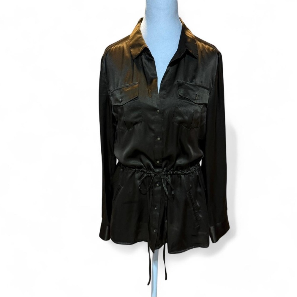 Brown Silk Button-Up Blouse with tie waist. Banana Republic. Size 8